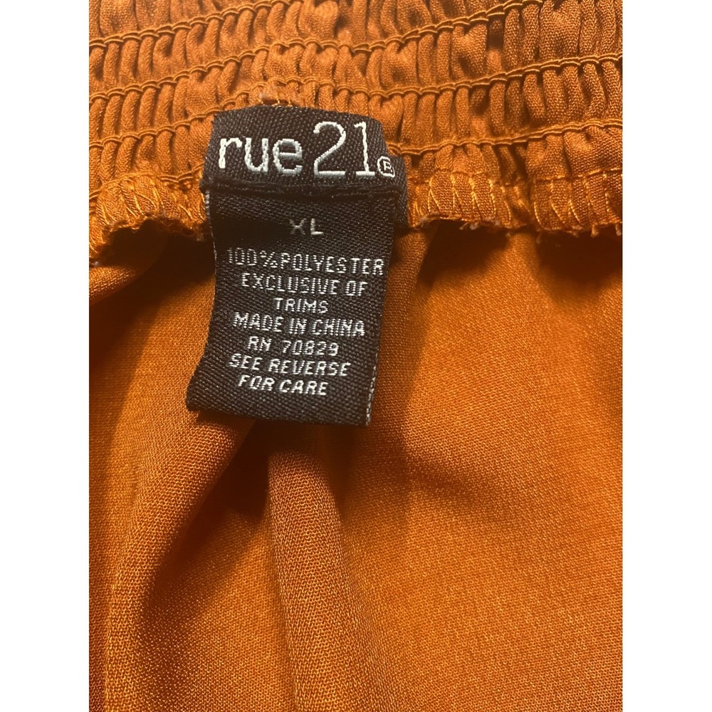 Rue21 Womens XL Burnt Orange Off The Shoulder Smocked Blouse 3/4 Tie Sleeve Top - Picture 3 of 5